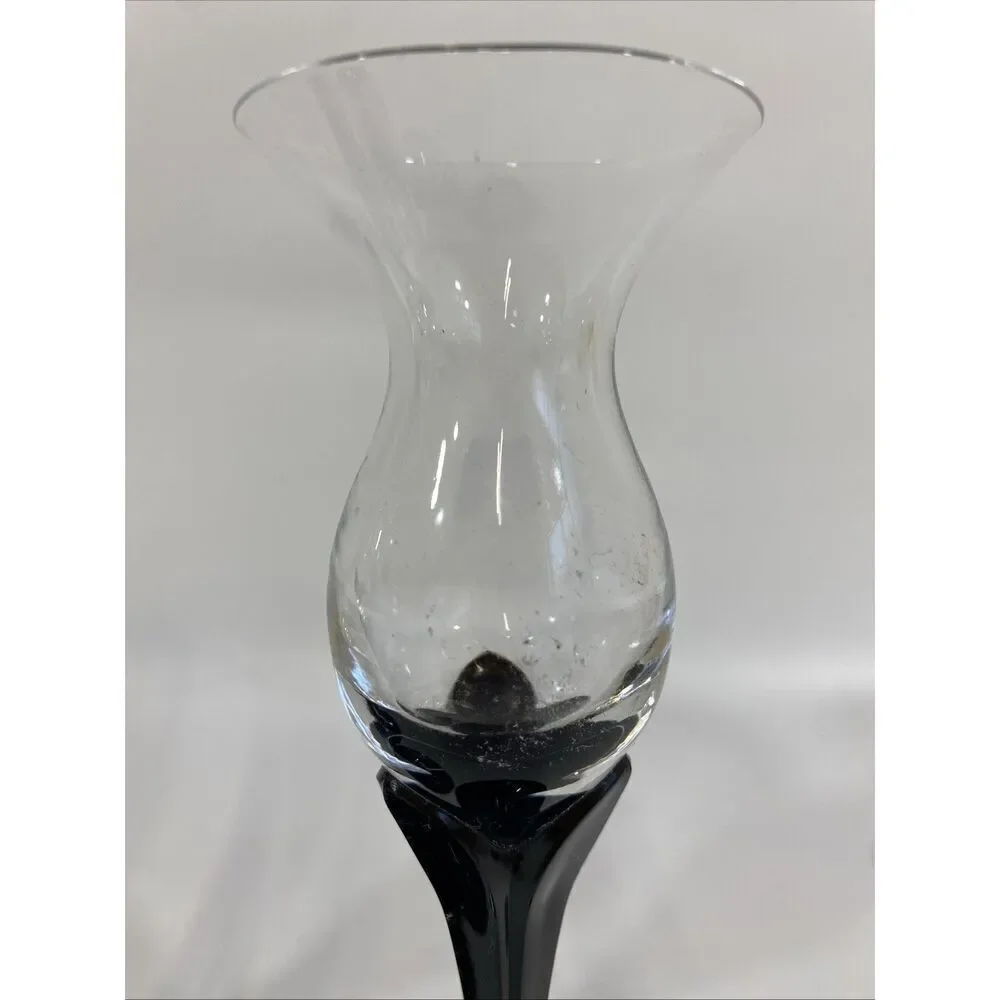 Fostoria Black‎ Ebony Lotus Candlesticks Set Of 3 7.5” Opaque Crystal